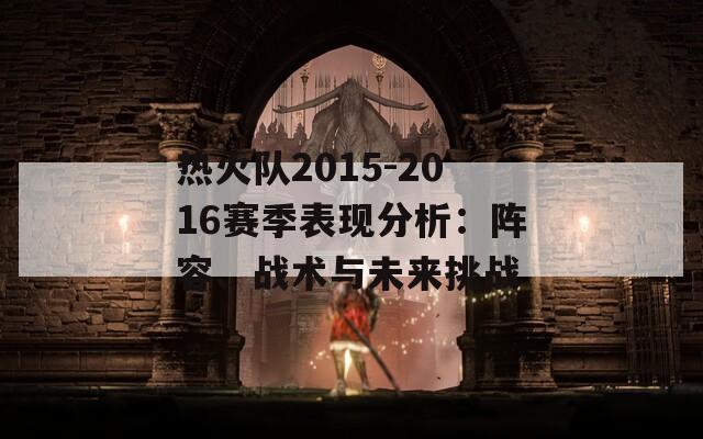 热火队2015-2016赛季表现分析：阵容、战术与未来挑战