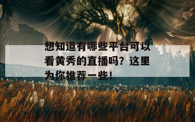 想知道有哪些平台可以看黄秀的直播吗？这里为你推荐一些！