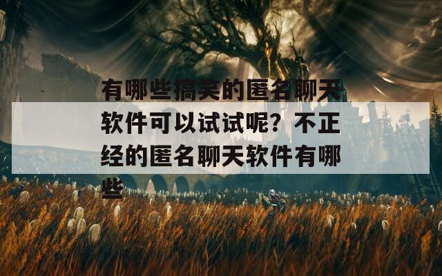 有哪些搞笑的匿名聊天软件可以试试呢？不正经的匿名聊天软件有哪些